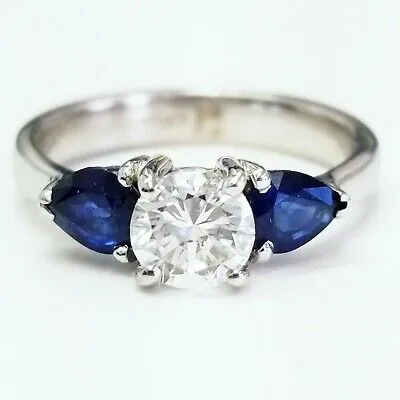 1.20 CT H Color SI1 Natural Diamond and Sapphire Engagement Ring Round Cut