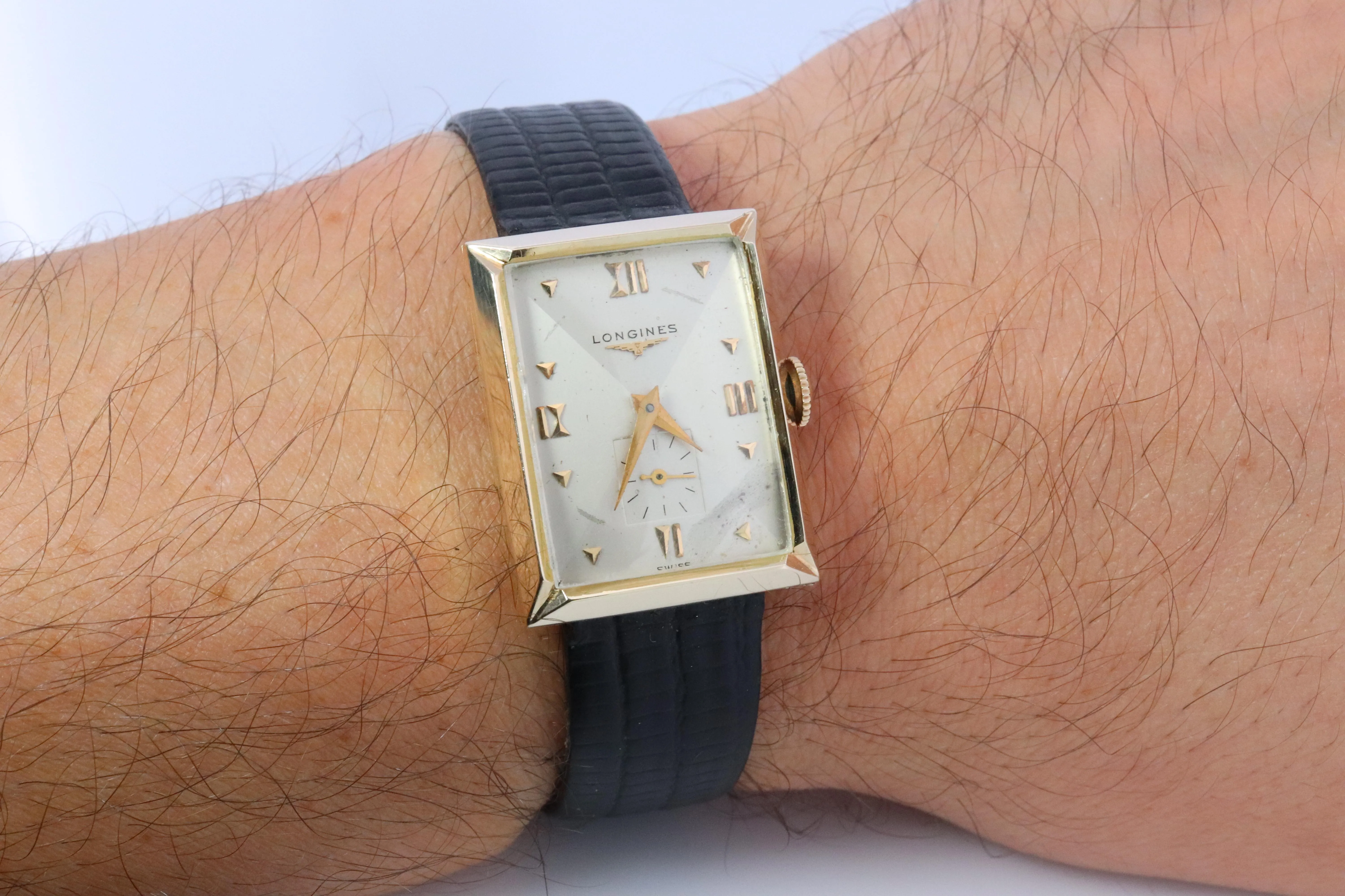 14k Longines Tank Watch. 1960s LONGINES Mens Wristwatch Manual Windup
