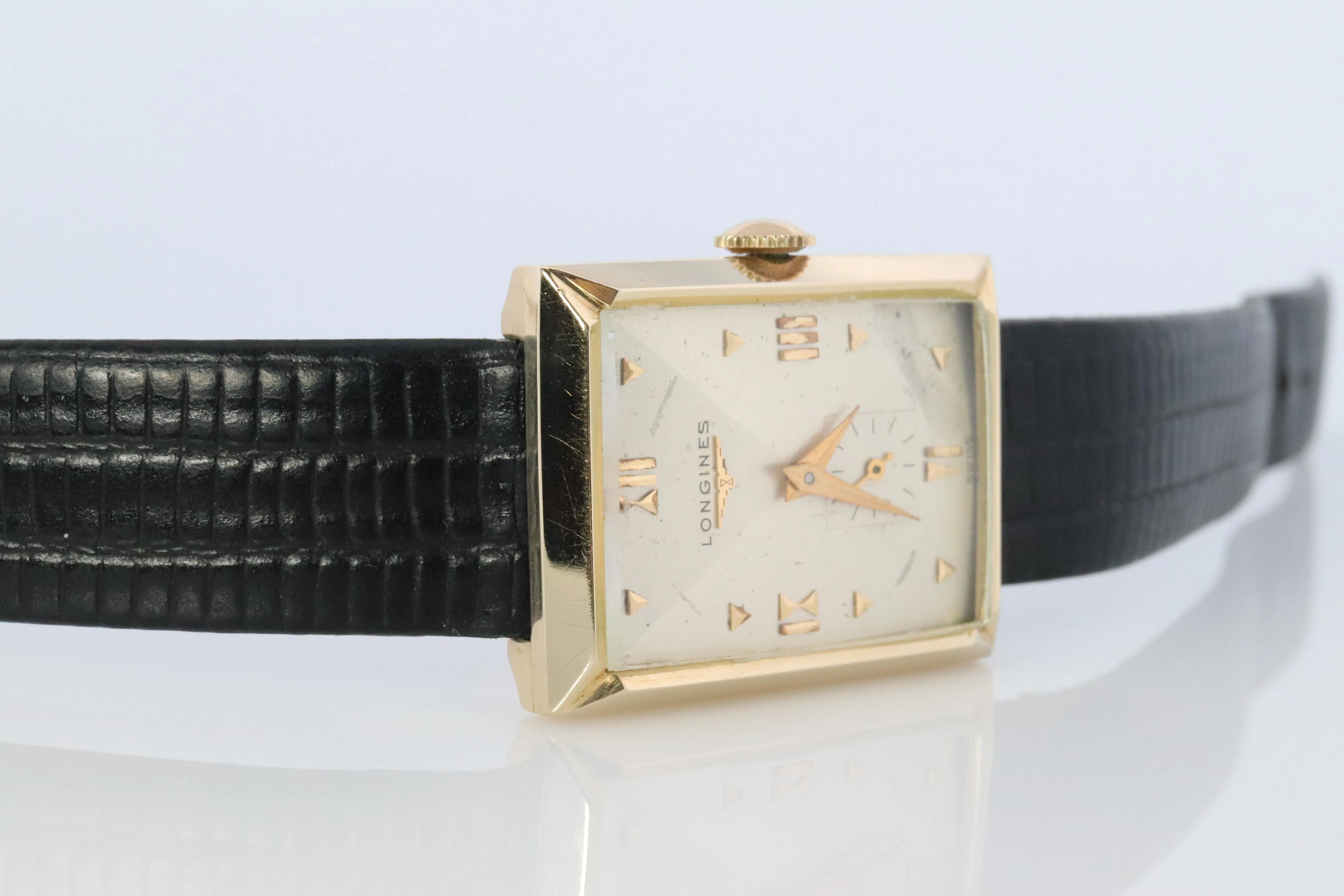 14k Longines Tank Watch. 1960s LONGINES Mens Wristwatch Manual Windup