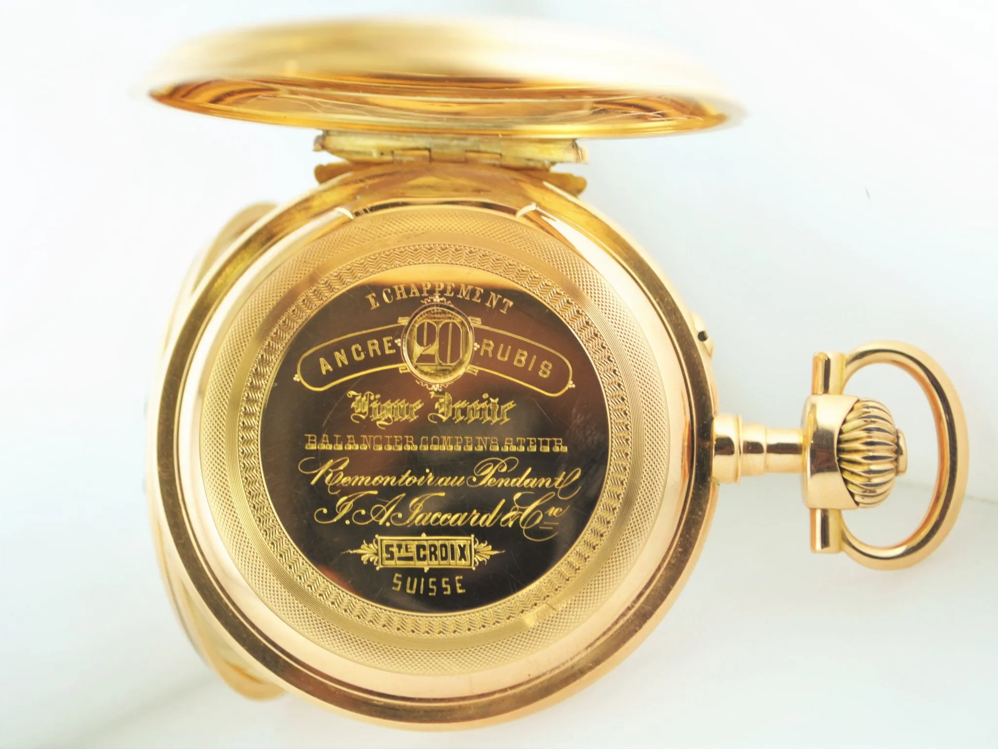 1880s J.A. Jaccard & Cie Engraved Pocket Watch Echappement Ancre Ligne Droite 20J - $20K VALUE