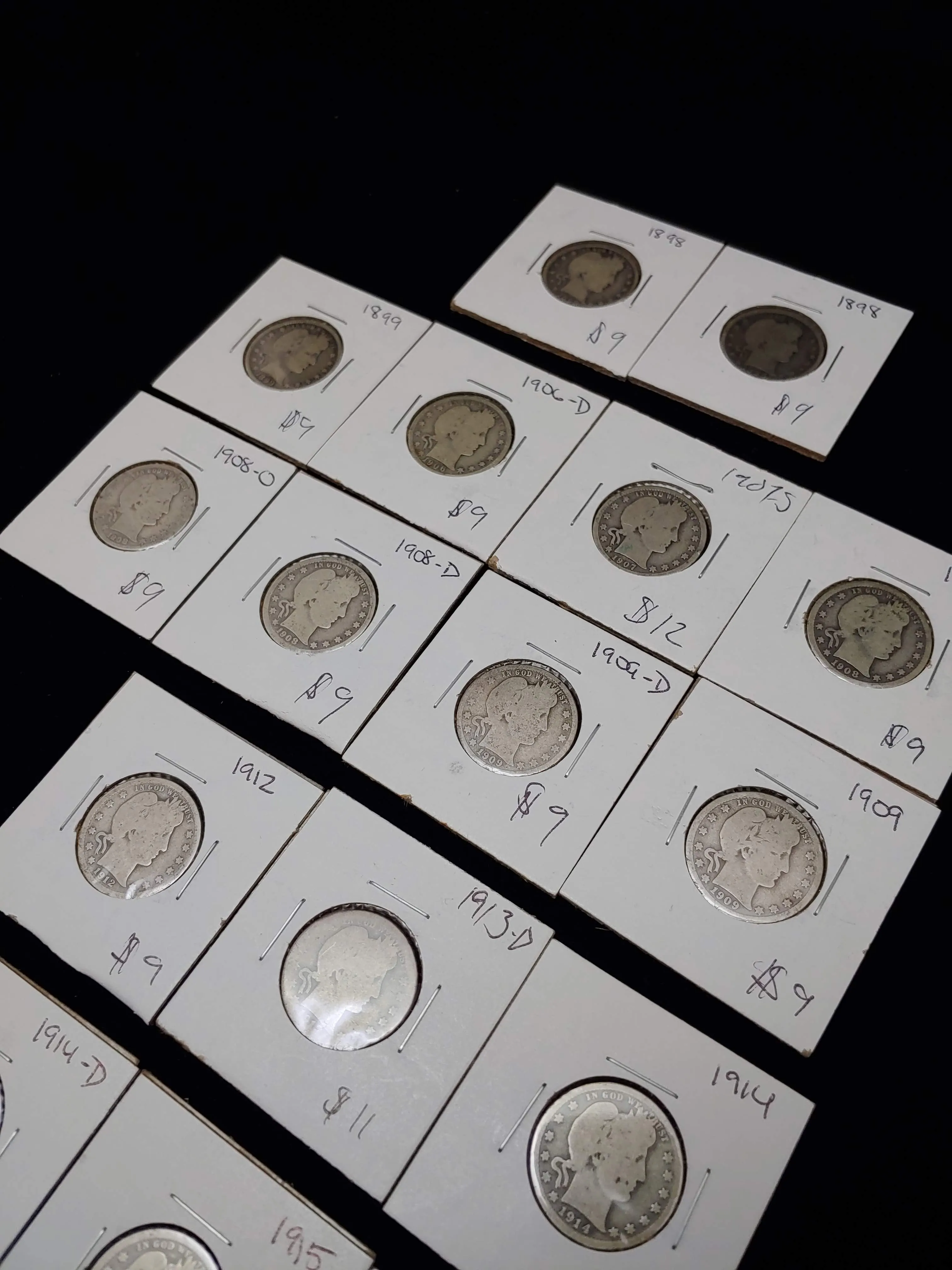 1898-1915-D SILVER BARBER PAGE OF 17 COINS - $300 APR Value w/ CoA!