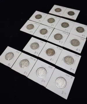 1898-1915-D SILVER BARBER PAGE OF 17 COINS - $300 APR Value w/ CoA!