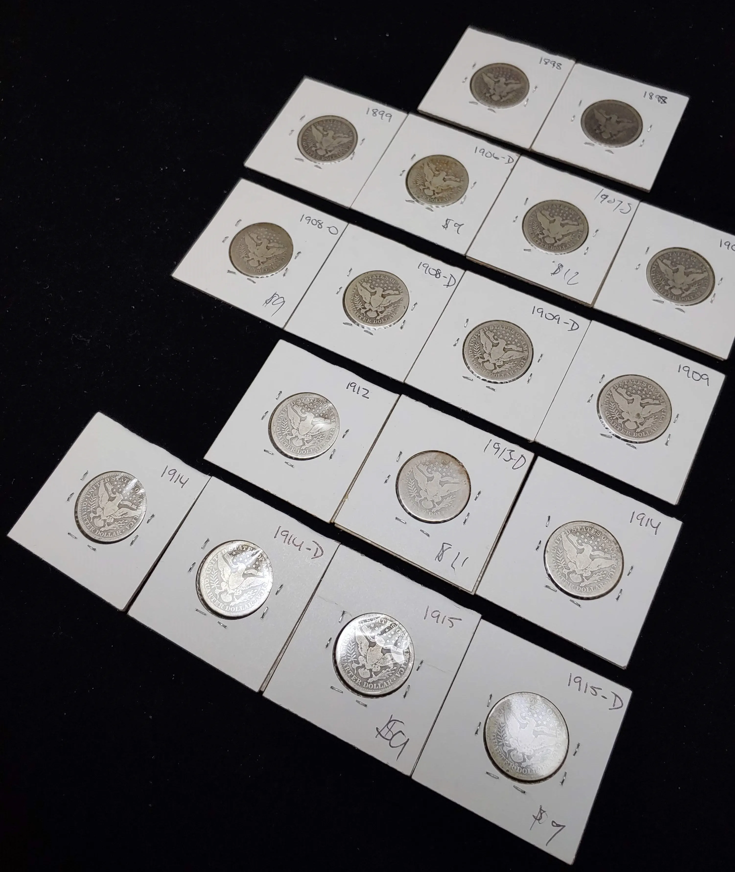 1898-1915-D SILVER BARBER PAGE OF 17 COINS - $300 APR Value w/ CoA!