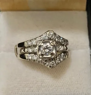 1920s Antique Solid White Gold 23-Diamond Soldering Wedding Engagement Ring Set - $15K Appraisal Value w/CoA}