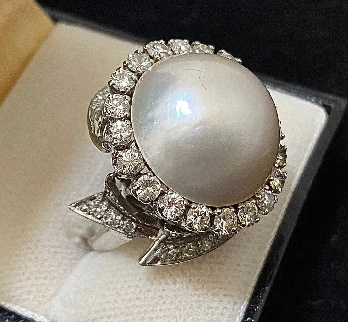 1930's Antique Designer's Platinum with Pearl & Diamonds Rig - $30K Appraisal Value w/CoA}
