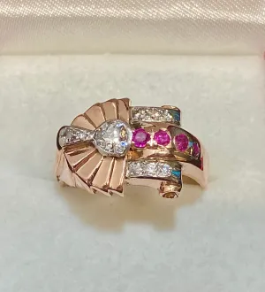 1930’S Victorian Design Solid Rose Gold with Ruby & Diamond Ring - $12K Appraisal Value w/CoA}