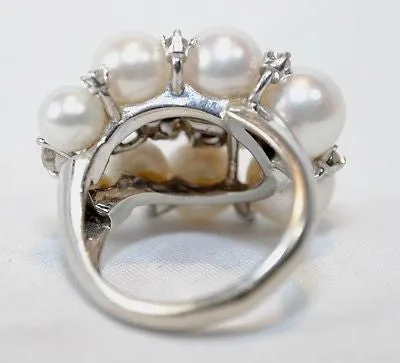 1930s Vintage 2.5 Carat Diamond & Pearl Cluster Ring in Solid 14K White Gold - $30K VALUE