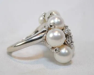 1930s Vintage 2.5 Carat Diamond & Pearl Cluster Ring in Solid 14K White Gold - $30K VALUE