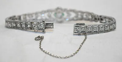 1930s Vintage 8 Carat Diamond & Emerald Bracelet in Platinum - $50K VALUE