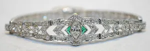 1930s Vintage 8 Carat Diamond & Emerald Bracelet in Platinum - $50K VALUE