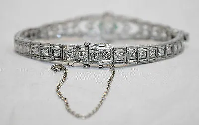 1930s Vintage 8 Carat Diamond & Emerald Bracelet in Platinum - $50K VALUE