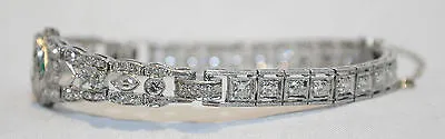 1930s Vintage 8 Carat Diamond & Emerald Bracelet in Platinum - $50K VALUE