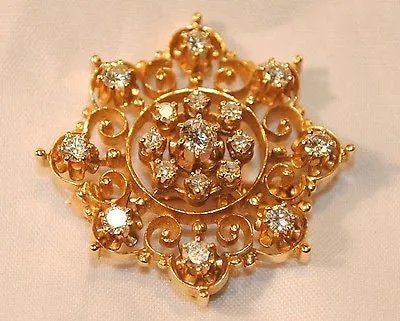 1930s Vintage Approximately 2 Carat Diamond Scroll Brooch/Pendant in 14K Gold Appraisal $20K VALUE}