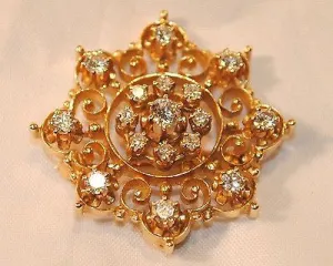 1930s Vintage Approximately 2 Carat Diamond Scroll Brooch/Pendant in 14K Gold Appraisal $20K VALUE}