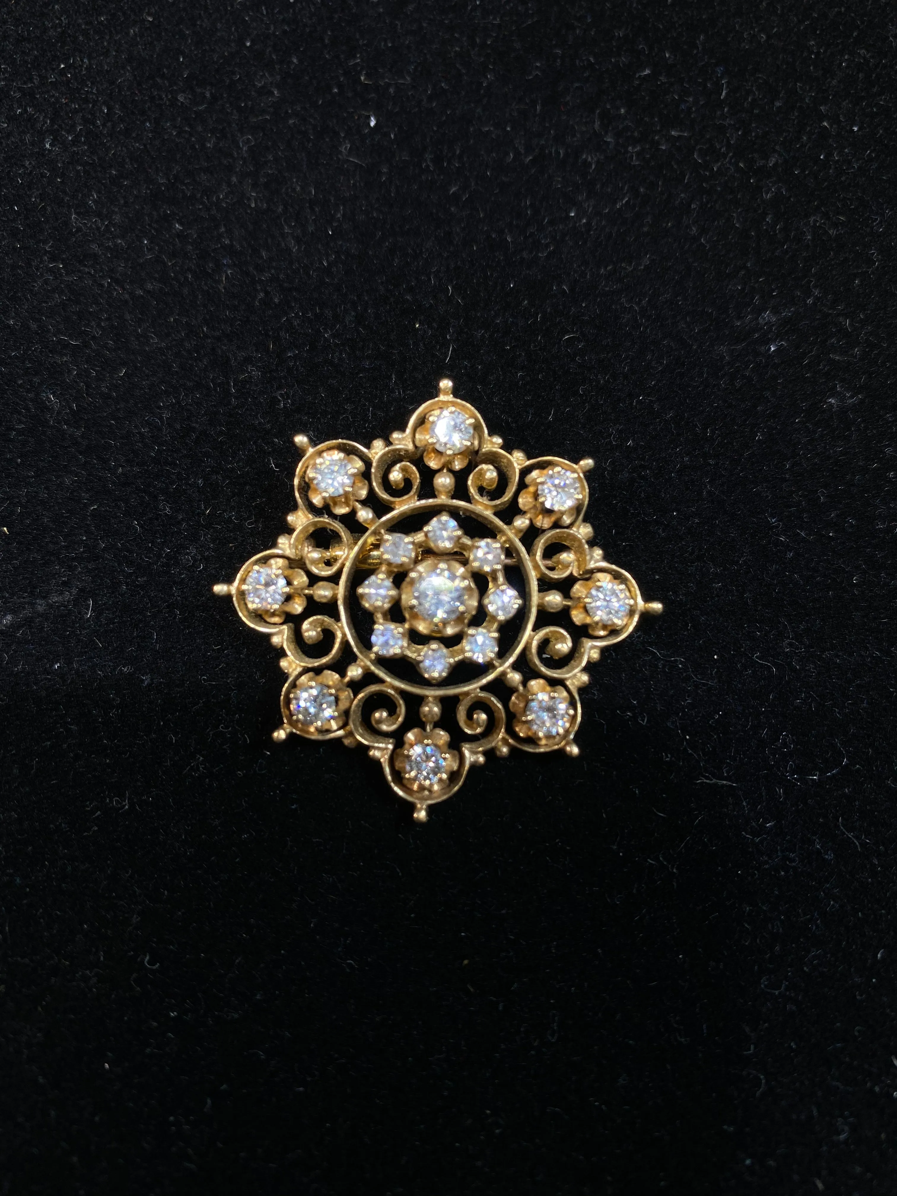 1930s Vintage Approximately 2 Carat Diamond Scroll Brooch/Pendant in 14K Gold Appraisal $20K VALUE}