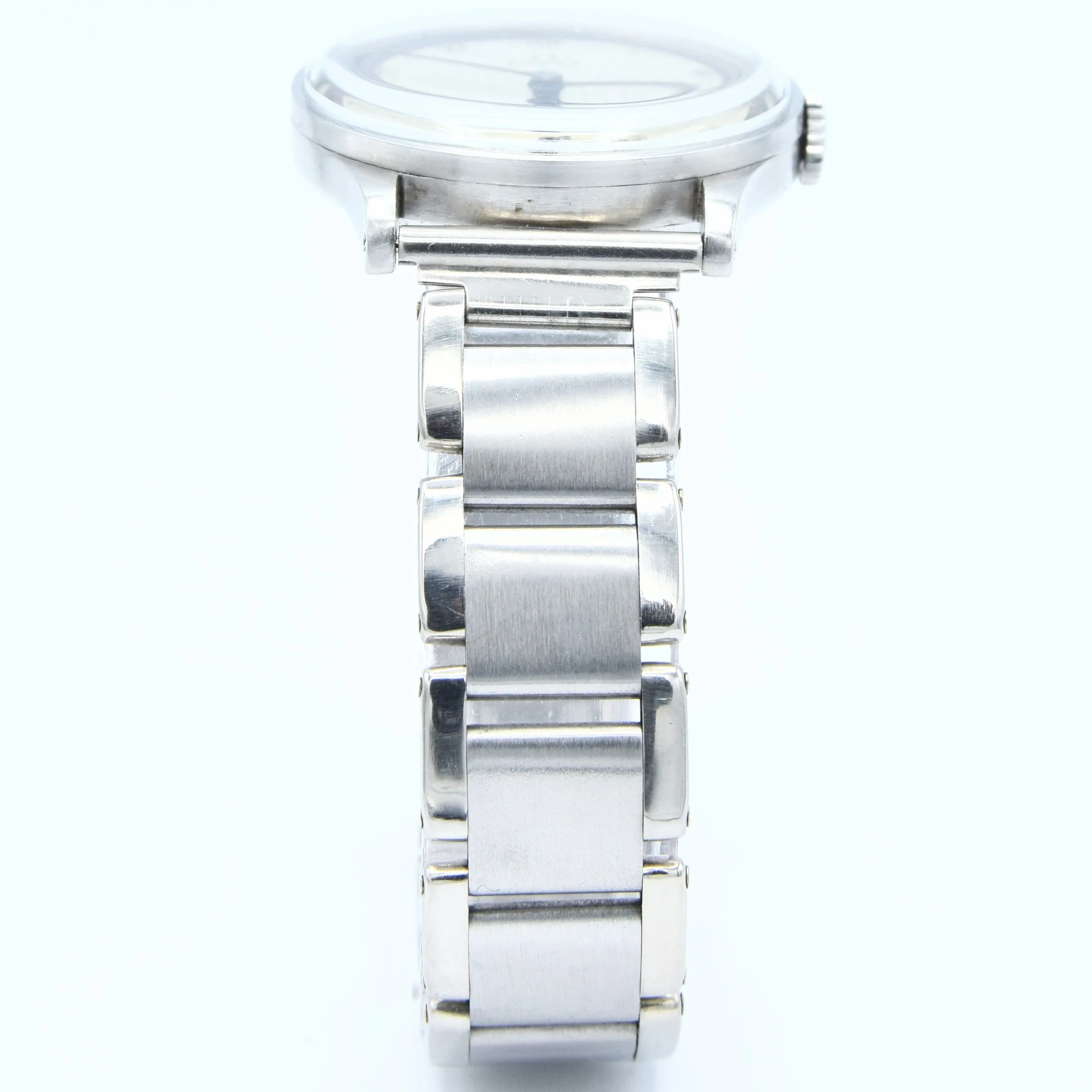 1939 Rare Omega Calatrava Military-Style Chapter Ring Patina Dial in Unpolished Stainless Steel on 1940s Bracelet Caliber 30T2