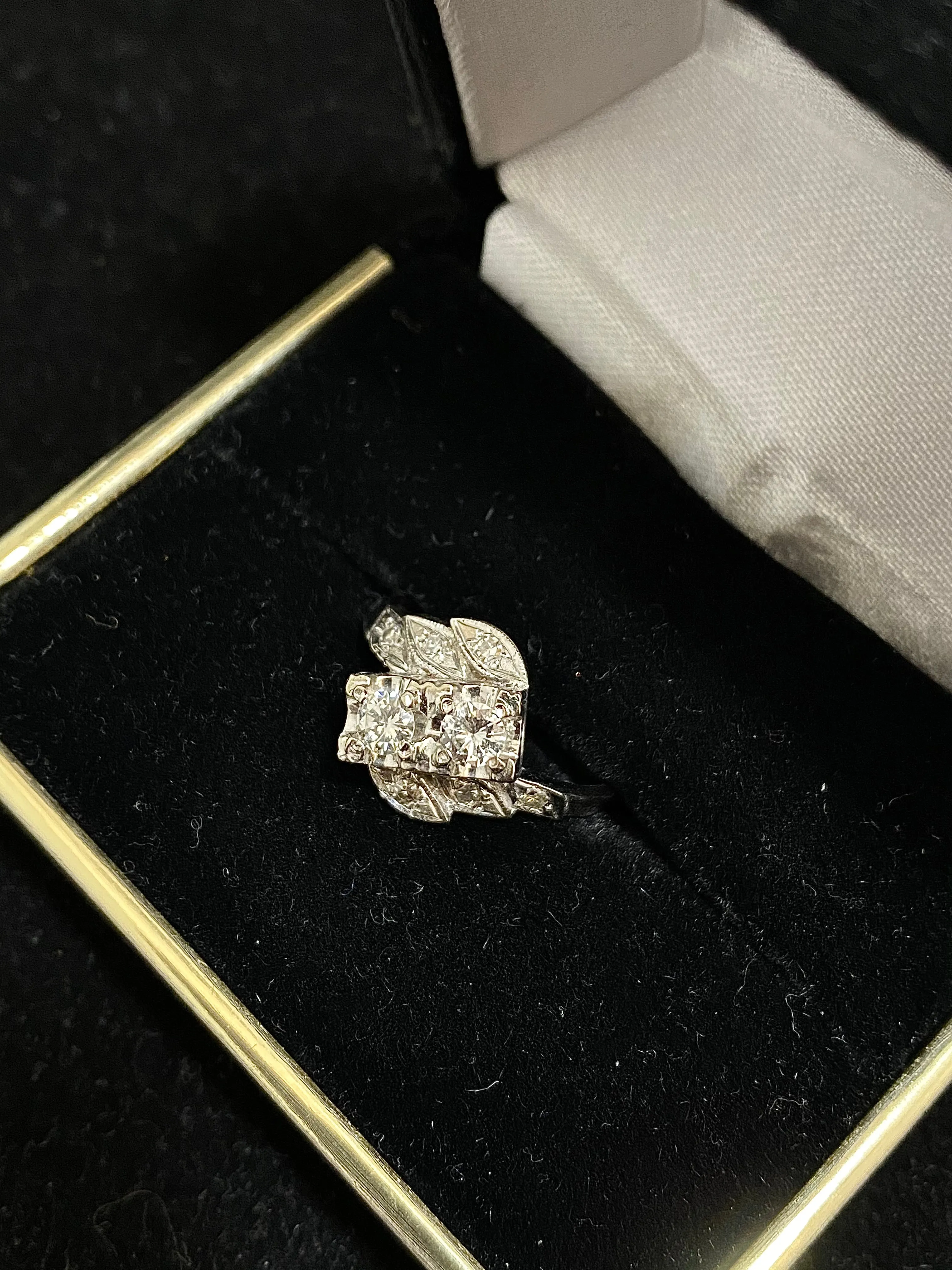 1940's Antique Designer's Solid White Gold with 8 Diamonds Ring - $8K Appraisal Value w/CoA}