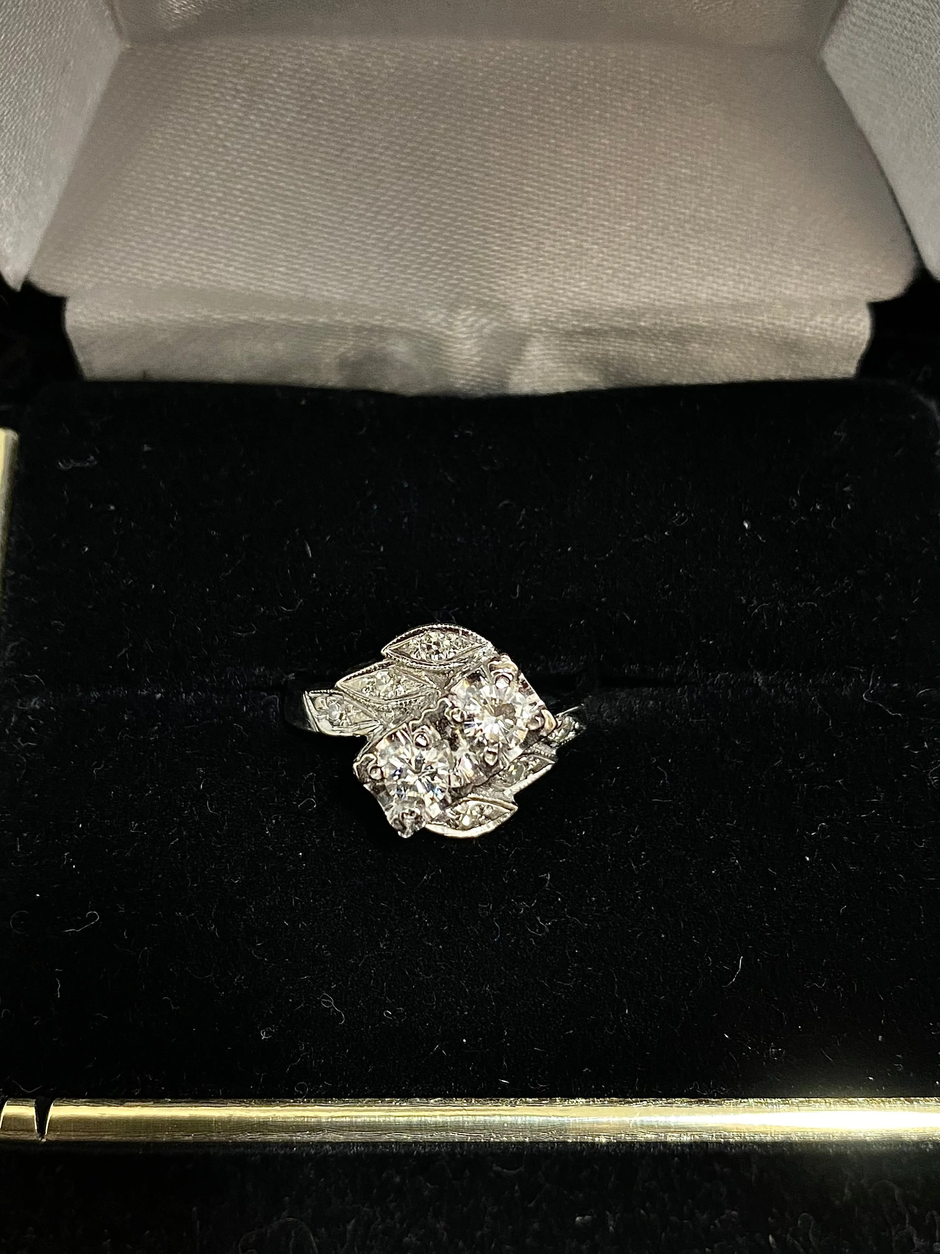 1940's Antique Designer's Solid White Gold with 8 Diamonds Ring - $8K Appraisal Value w/CoA}