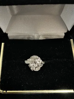 1940's Antique Designer's Solid White Gold with 8 Diamonds Ring - $8K Appraisal Value w/CoA}