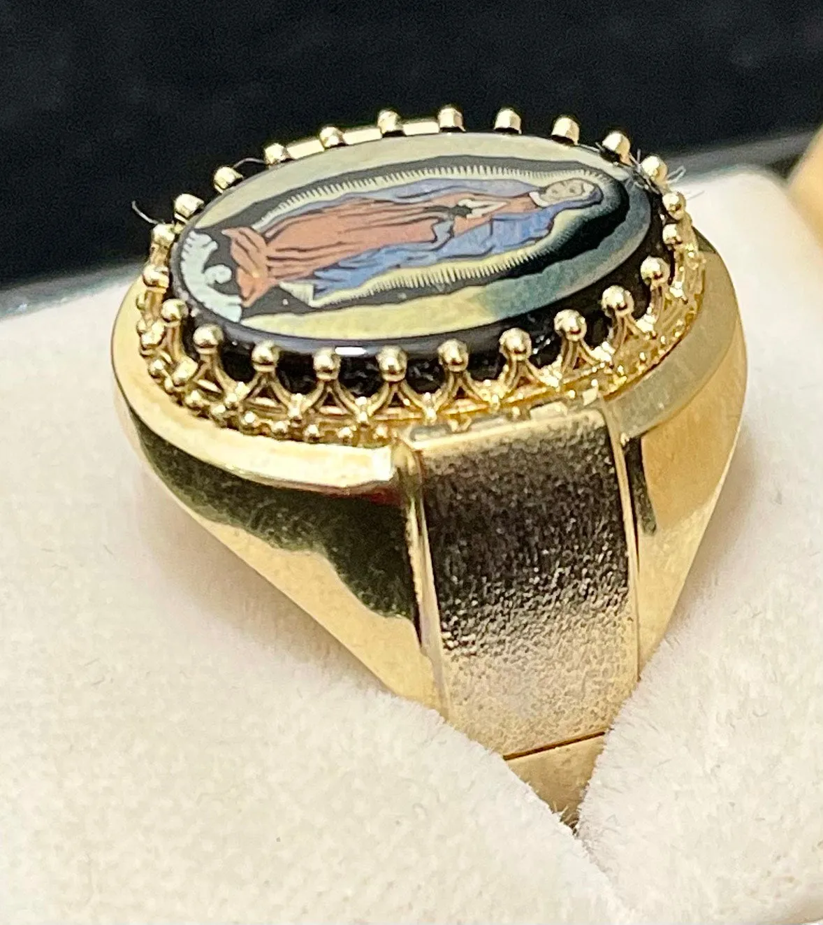 1940s Mother Mary image Hand-pained on Onyx stone SYG Ring - $6K APR Value w/CoA!