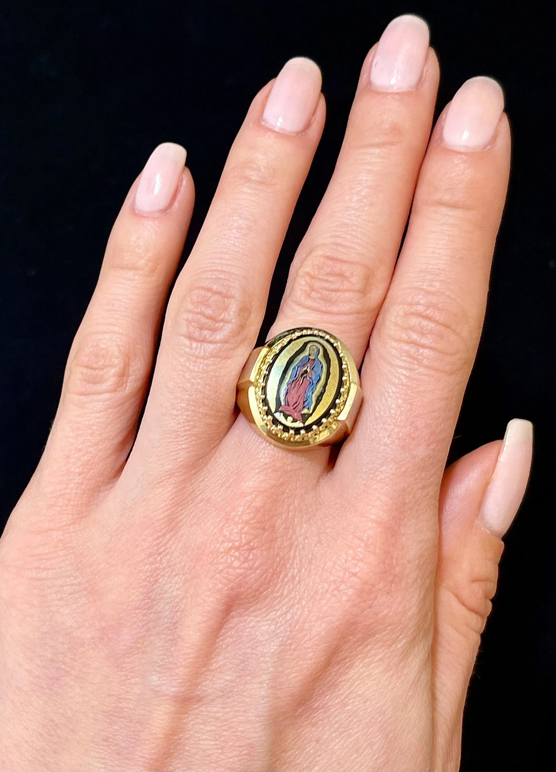 1940s Mother Mary image Hand-pained on Onyx stone SYG Ring - $6K APR Value w/CoA!