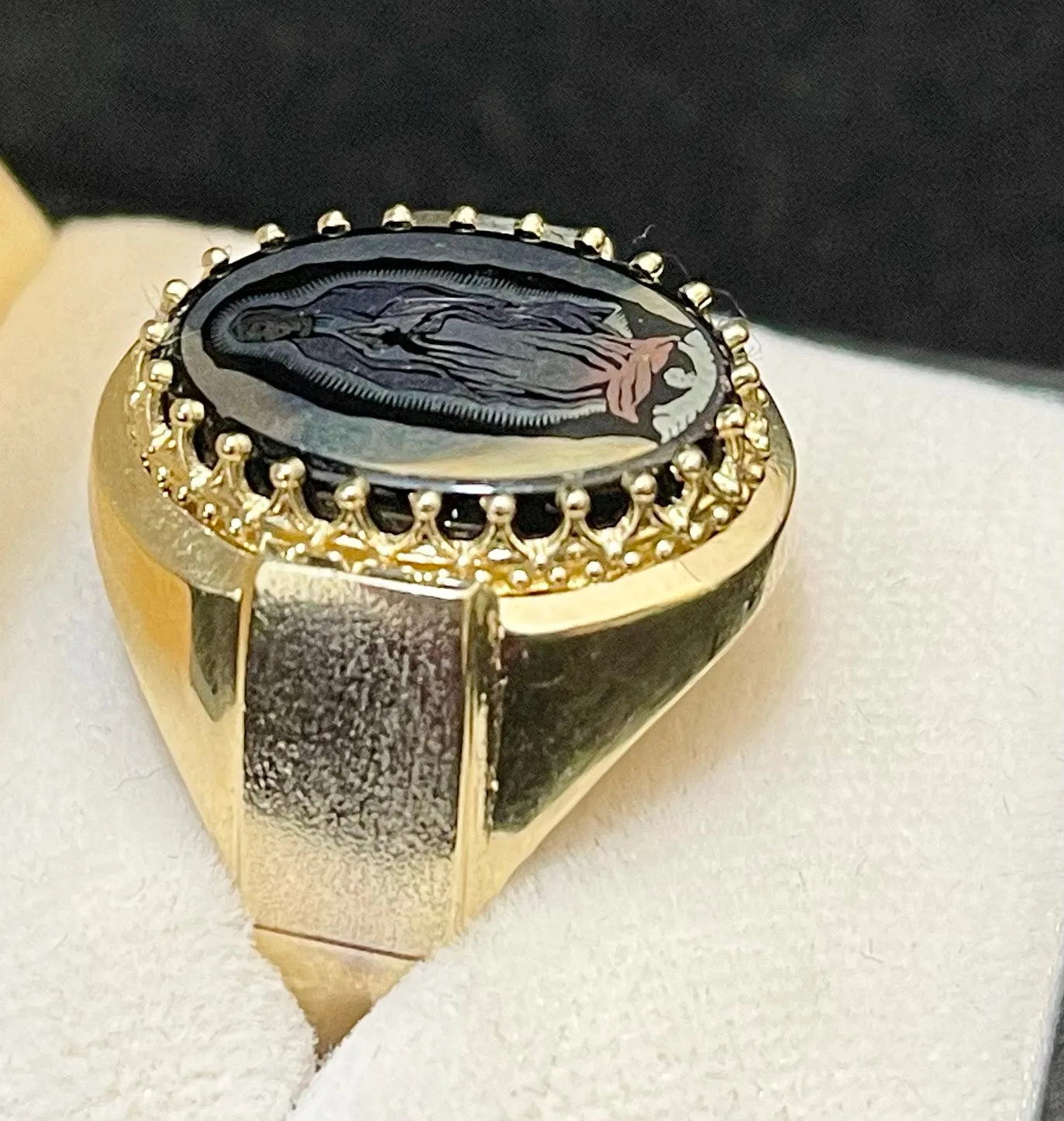 1940s Mother Mary image Hand-pained on Onyx stone SYG Ring - $6K APR Value w/CoA!