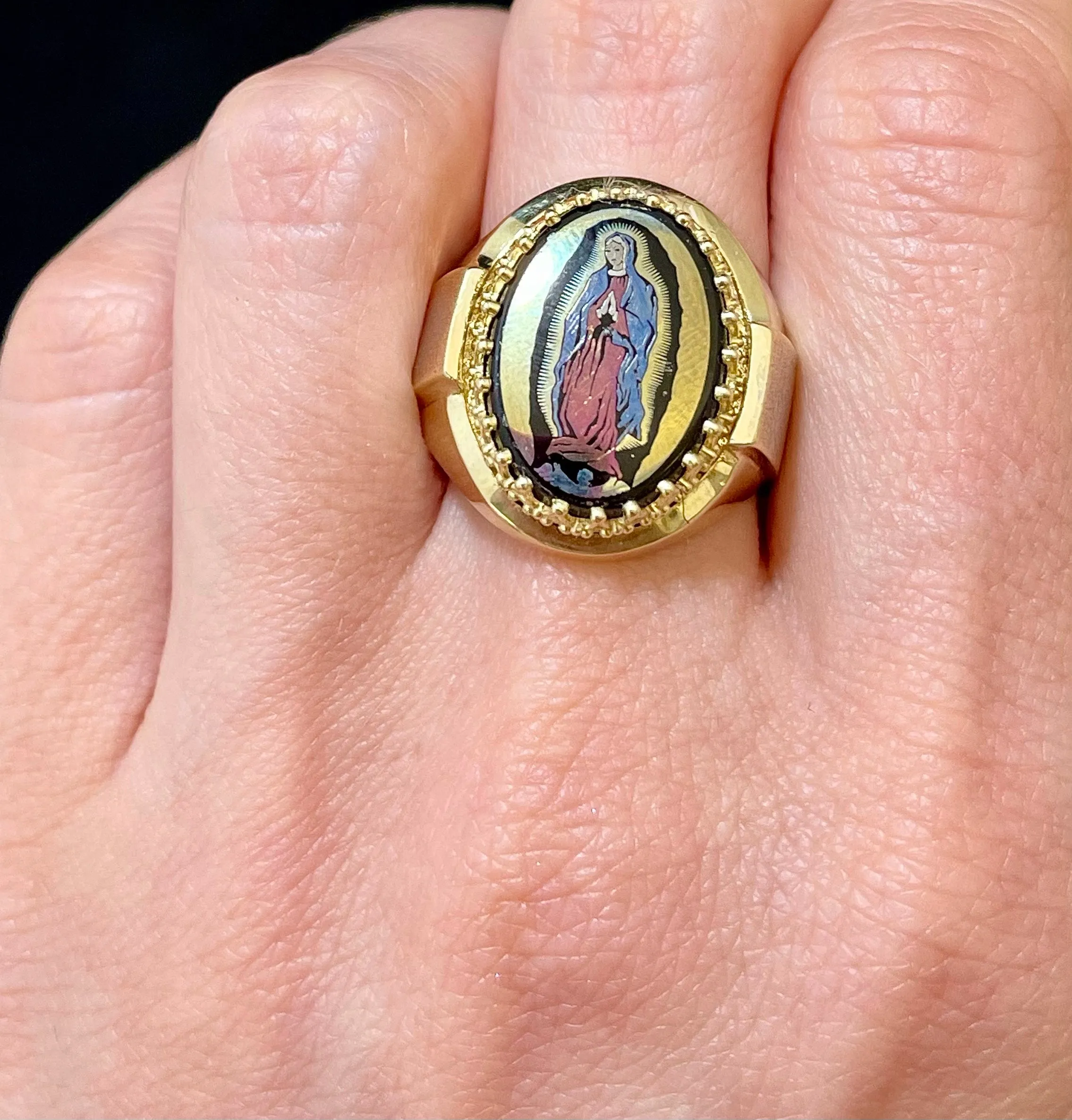 1940s Mother Mary image Hand-pained on Onyx stone SYG Ring - $6K APR Value w/CoA!