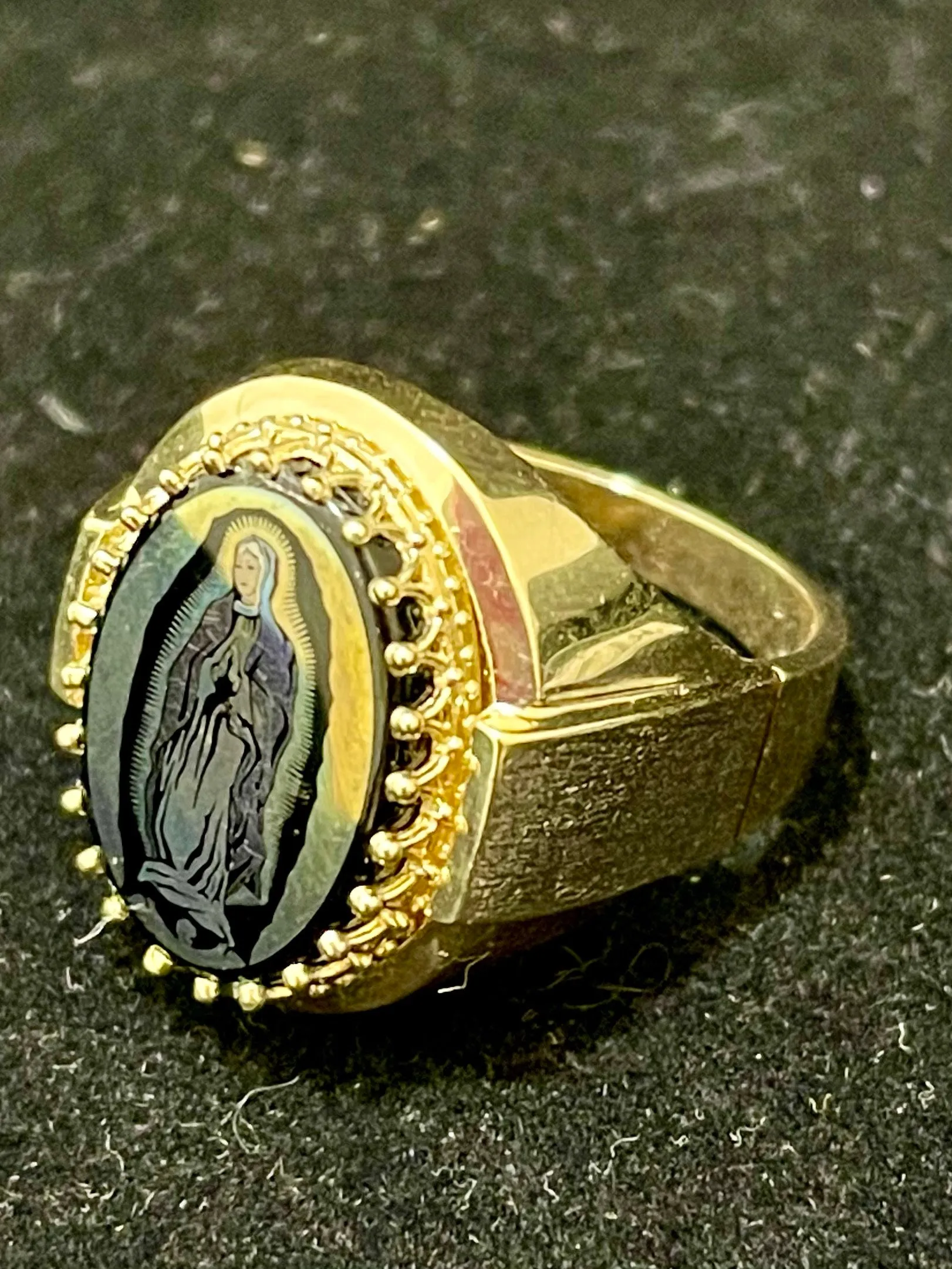 1940s Mother Mary image Hand-pained on Onyx stone SYG Ring - $6K APR Value w/CoA!