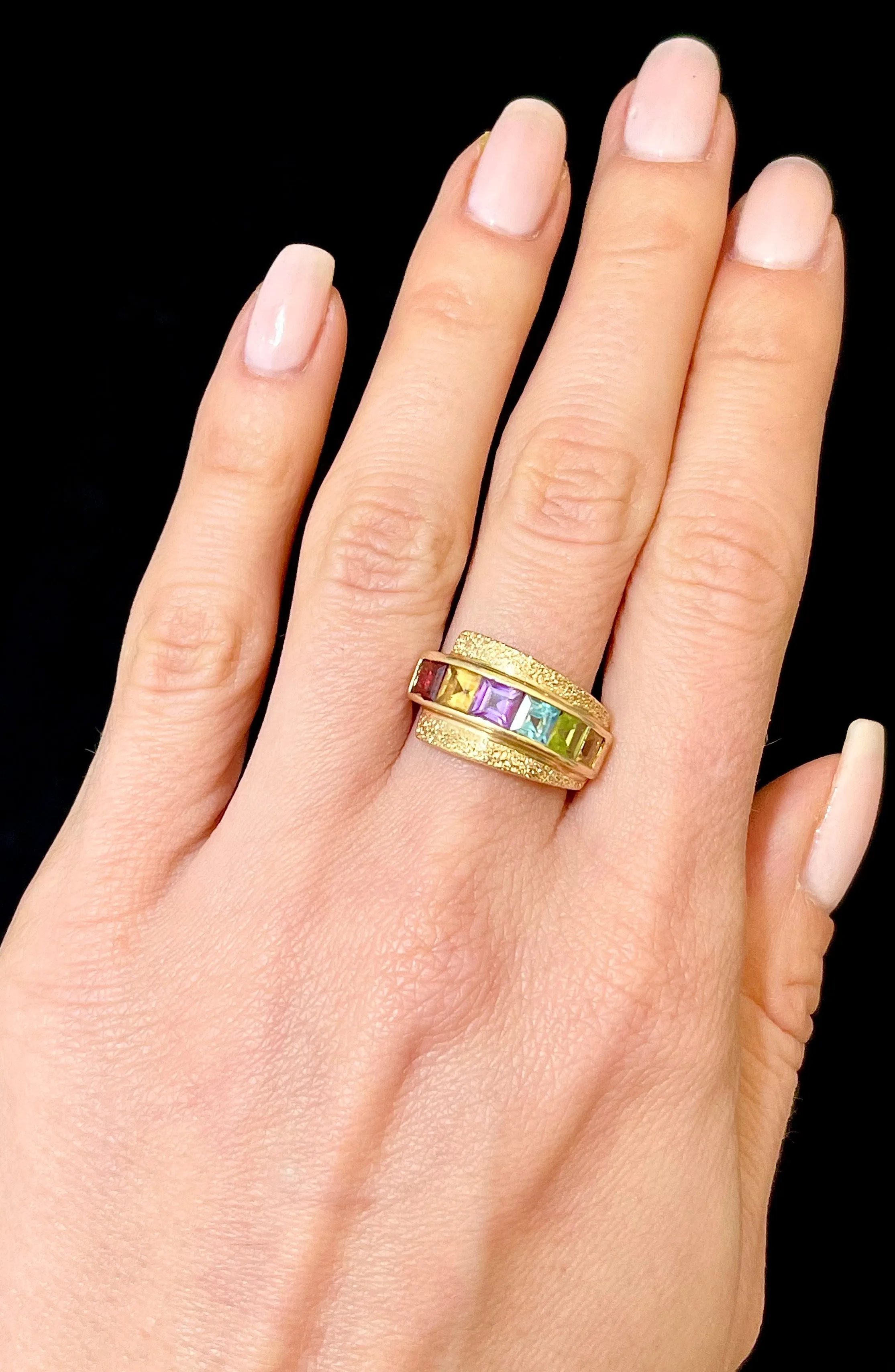 1940s SYG Citrine, Amethyst, Peridot, Aquamarine, Garnet Ring - $5K APR Value w/CoA!