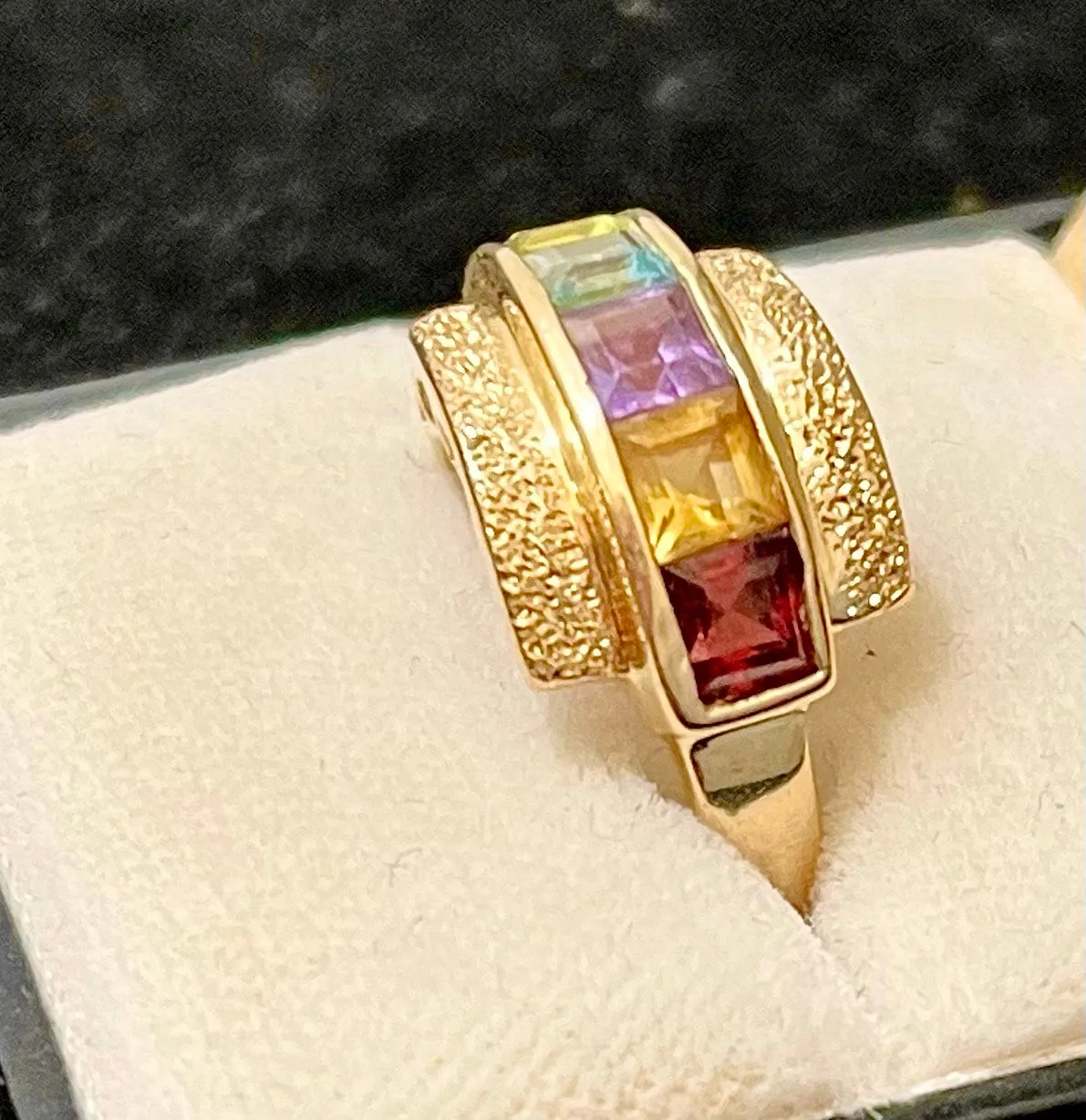 1940s SYG Citrine, Amethyst, Peridot, Aquamarine, Garnet Ring - $5K APR Value w/CoA!