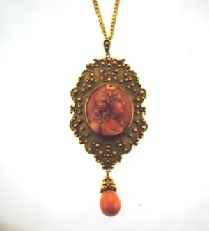 1940s Vintage Coral Cameo Pendant & Necklace in Solid 14K Yellow Gold - $15K VALUE