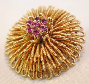 1950s Vintage Italian Ruby Brooch in 18K Yellow Gold - $8K VALUE