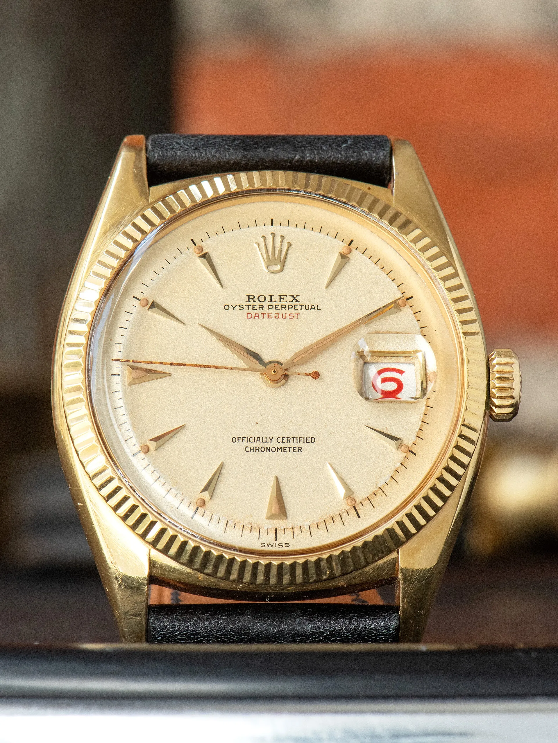 1955 Rolex Red Datejust 18K YG (Ref. 6305 1) "Ovettone" W/ Roulette Date Wheel