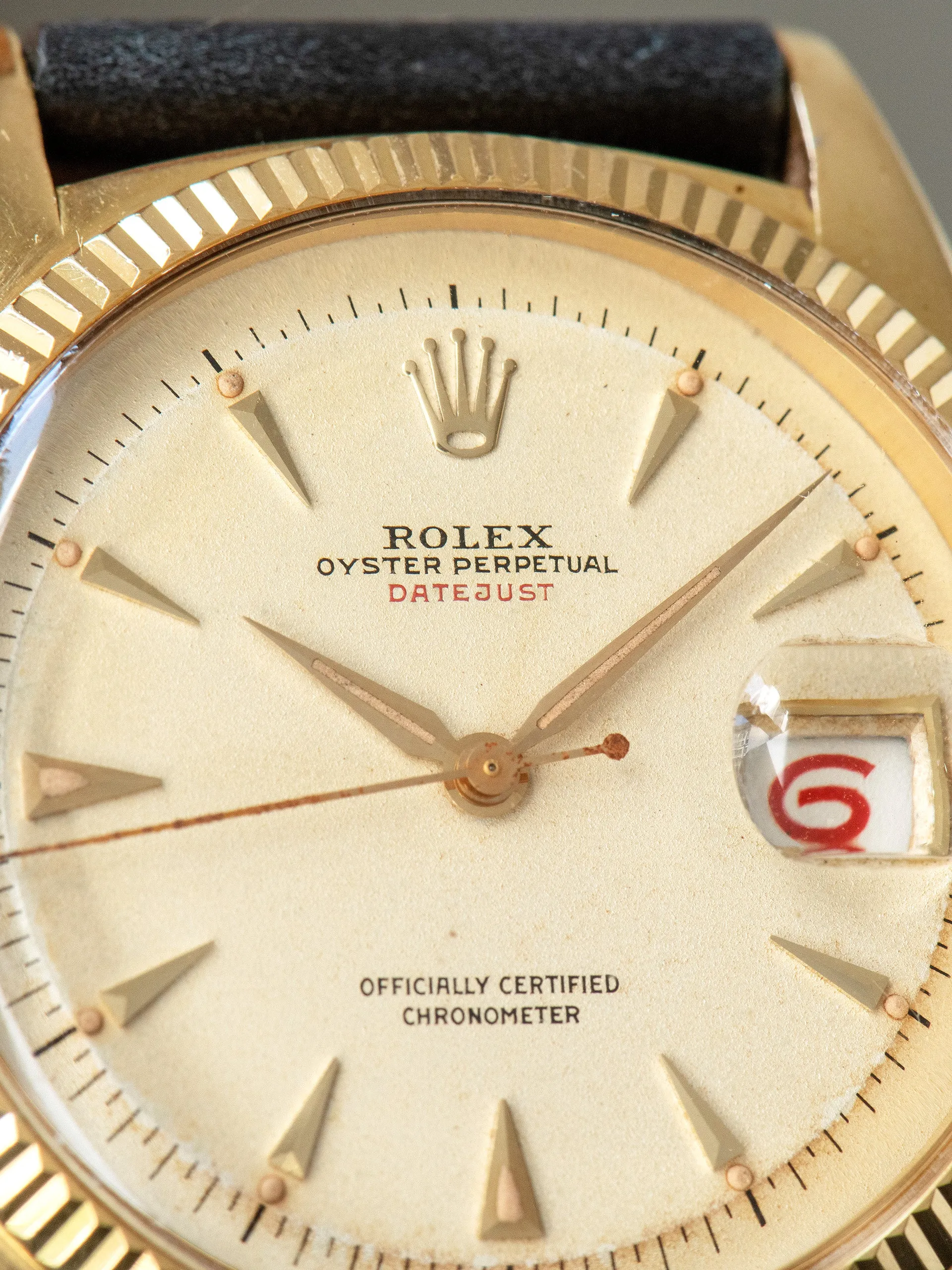 1955 Rolex Red Datejust 18K YG (Ref. 6305 1) "Ovettone" W/ Roulette Date Wheel