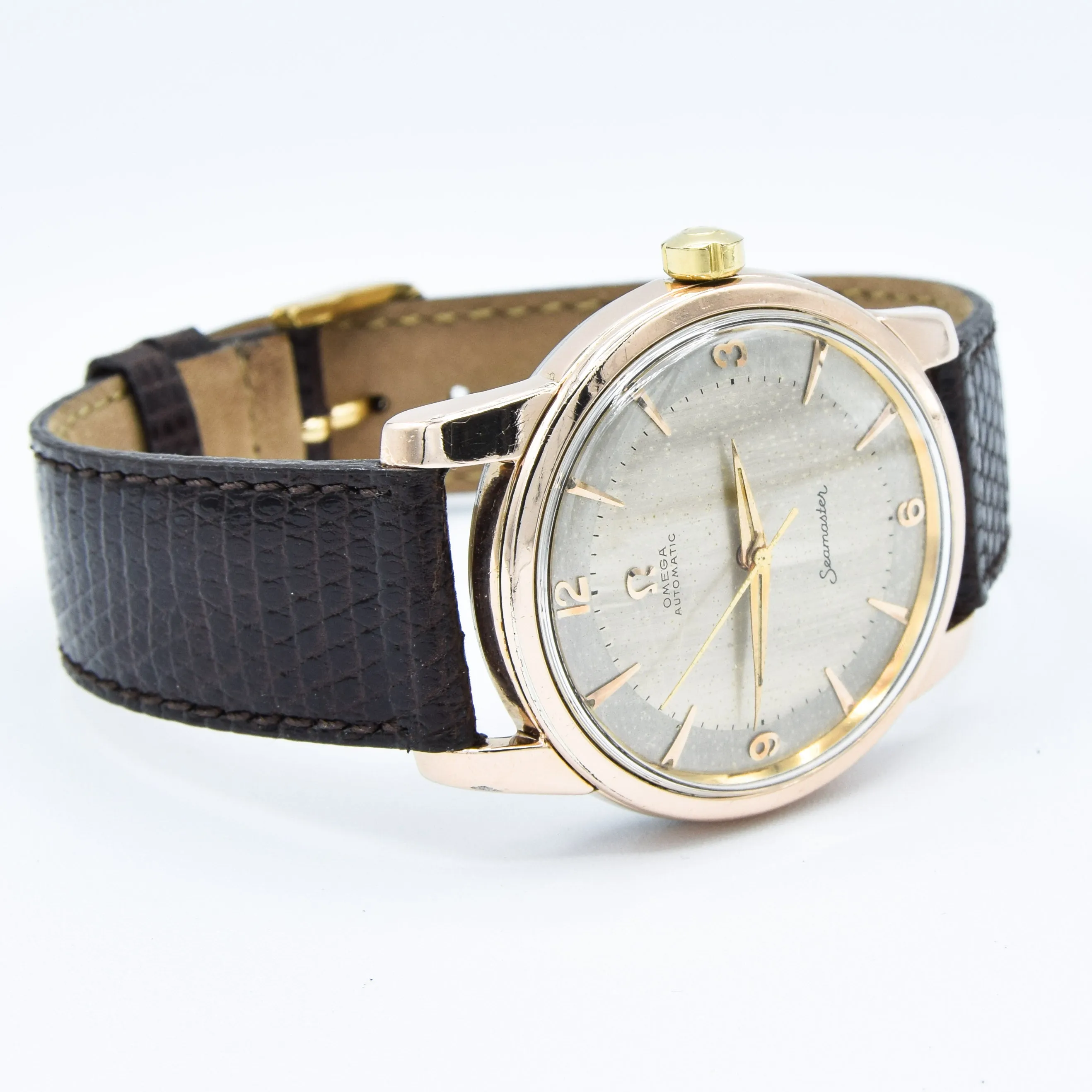1956 Jumbo Oversized Omega Seamaster Automatic with Unique Two-Tone Tropicalised Dial Model 2857 in 36mm Gold Capped Case
