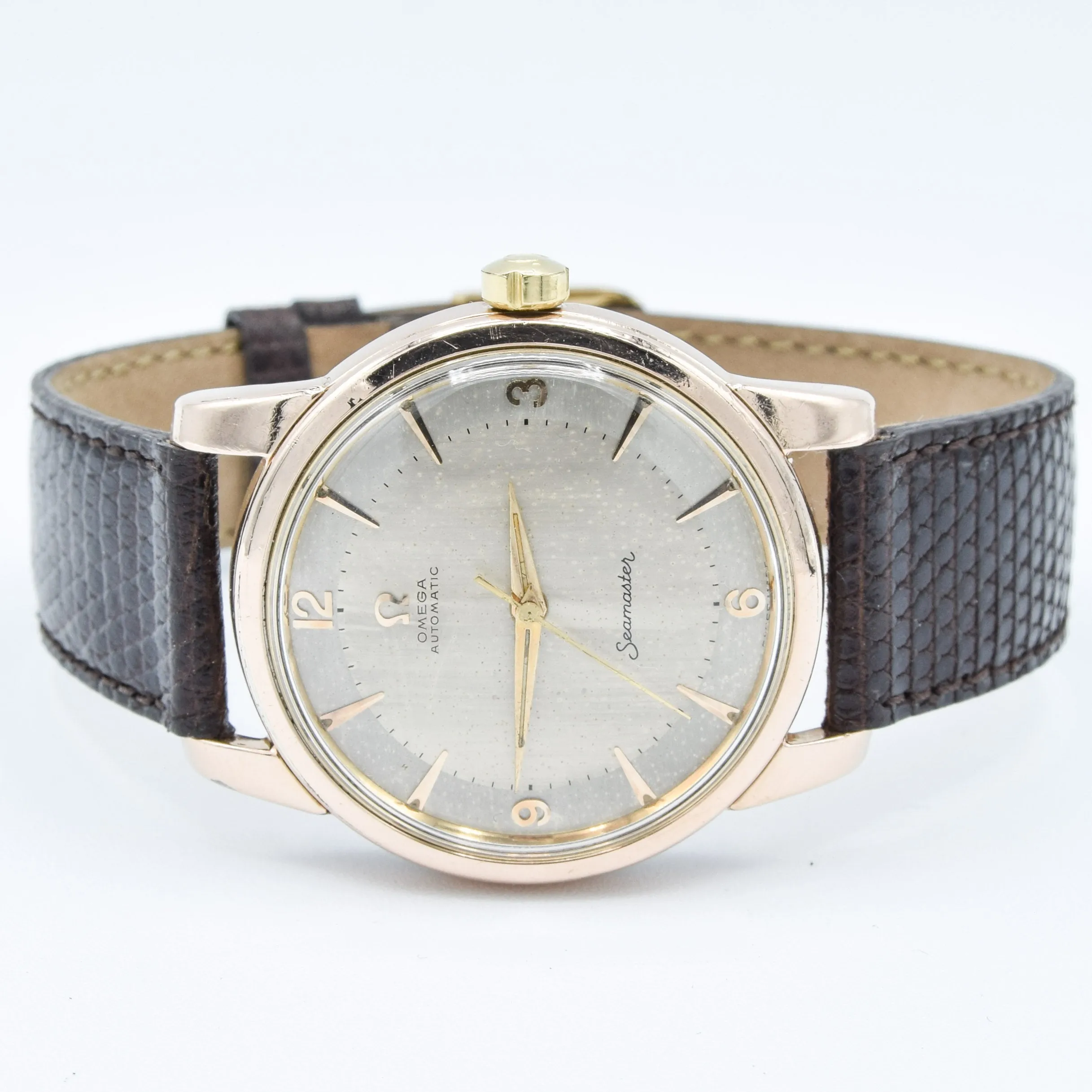 1956 Jumbo Oversized Omega Seamaster Automatic with Unique Two-Tone Tropicalised Dial Model 2857 in 36mm Gold Capped Case