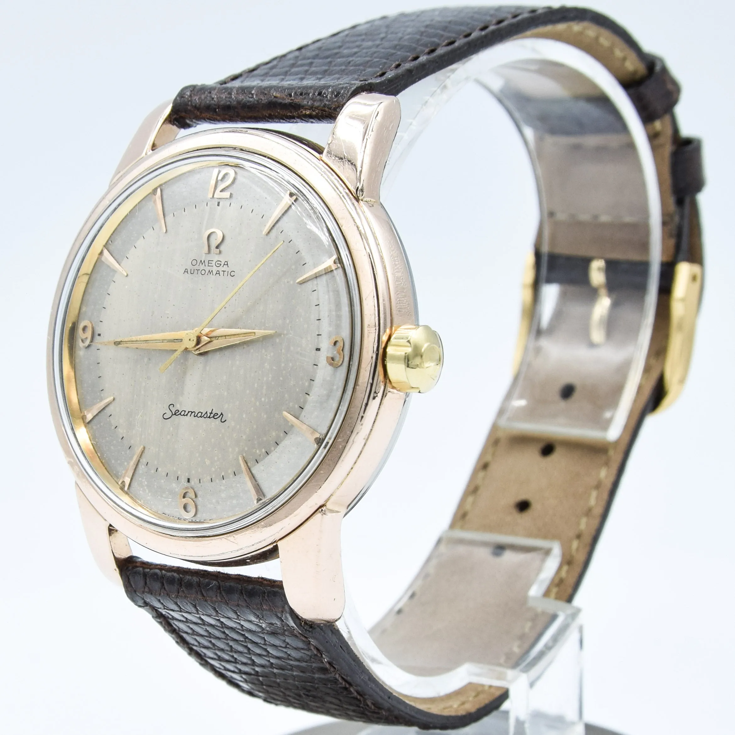 1956 Jumbo Oversized Omega Seamaster Automatic with Unique Two-Tone Tropicalised Dial Model 2857 in 36mm Gold Capped Case