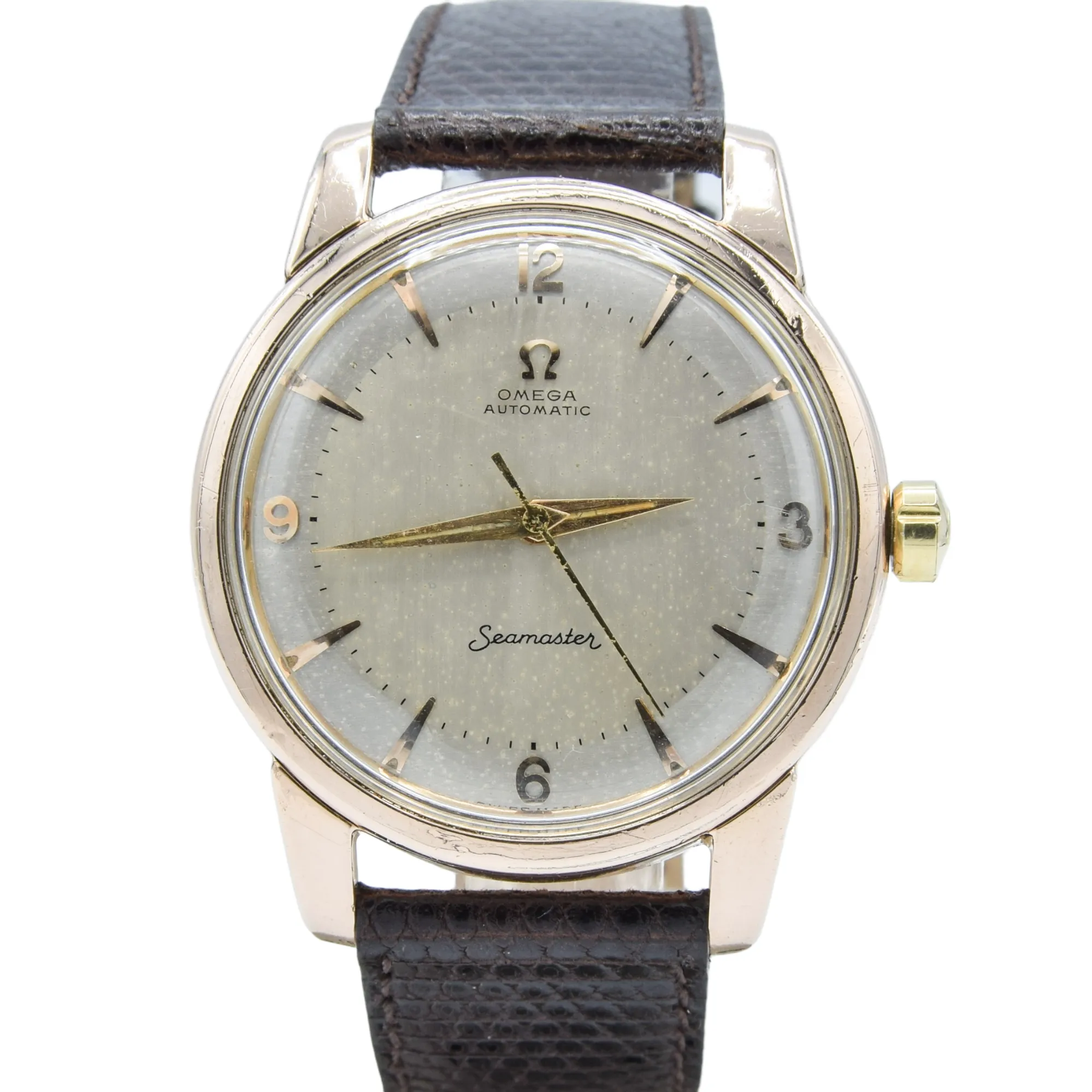 1956 Jumbo Oversized Omega Seamaster Automatic with Unique Two-Tone Tropicalised Dial Model 2857 in 36mm Gold Capped Case