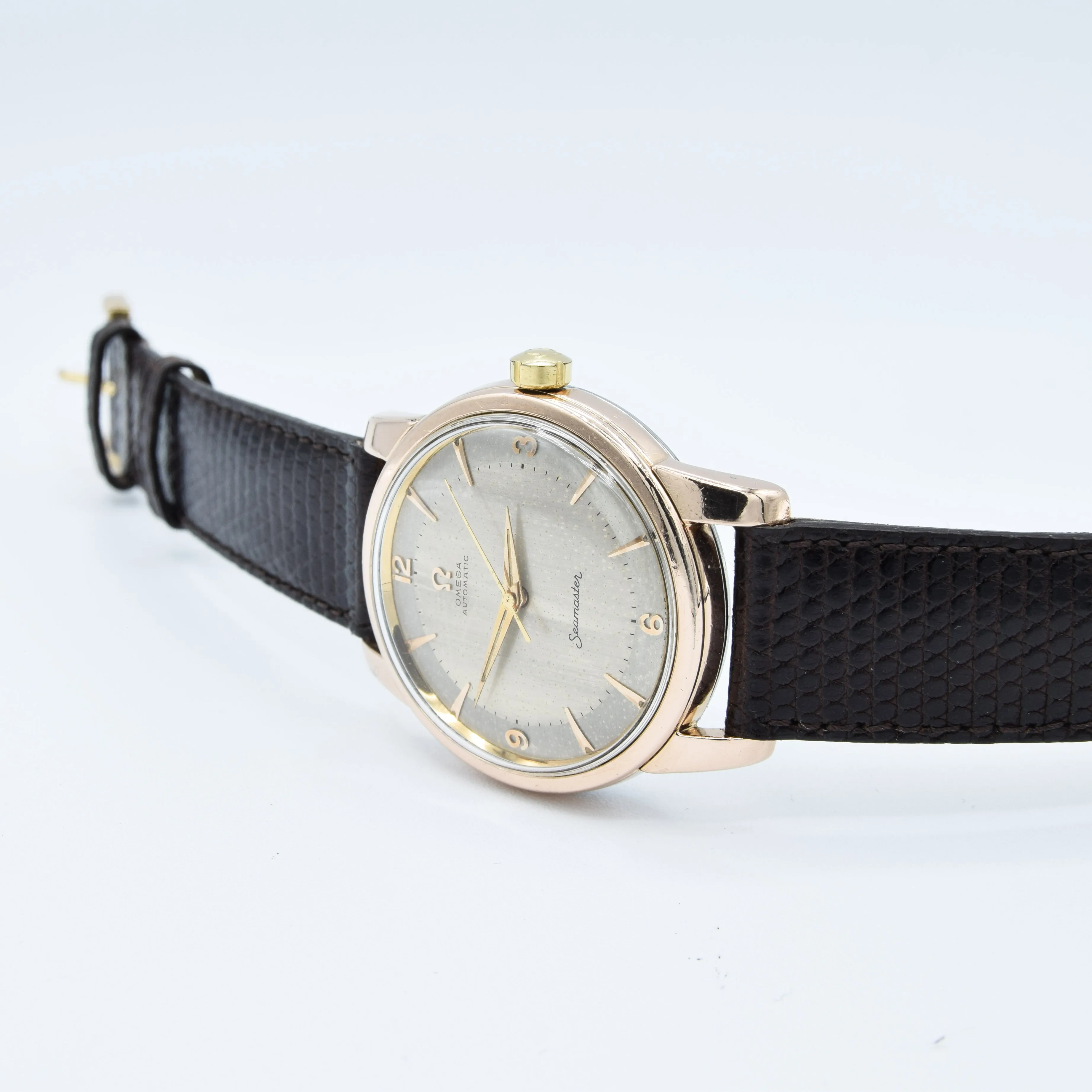 1956 Jumbo Oversized Omega Seamaster Automatic with Unique Two-Tone Tropicalised Dial Model 2857 in 36mm Gold Capped Case