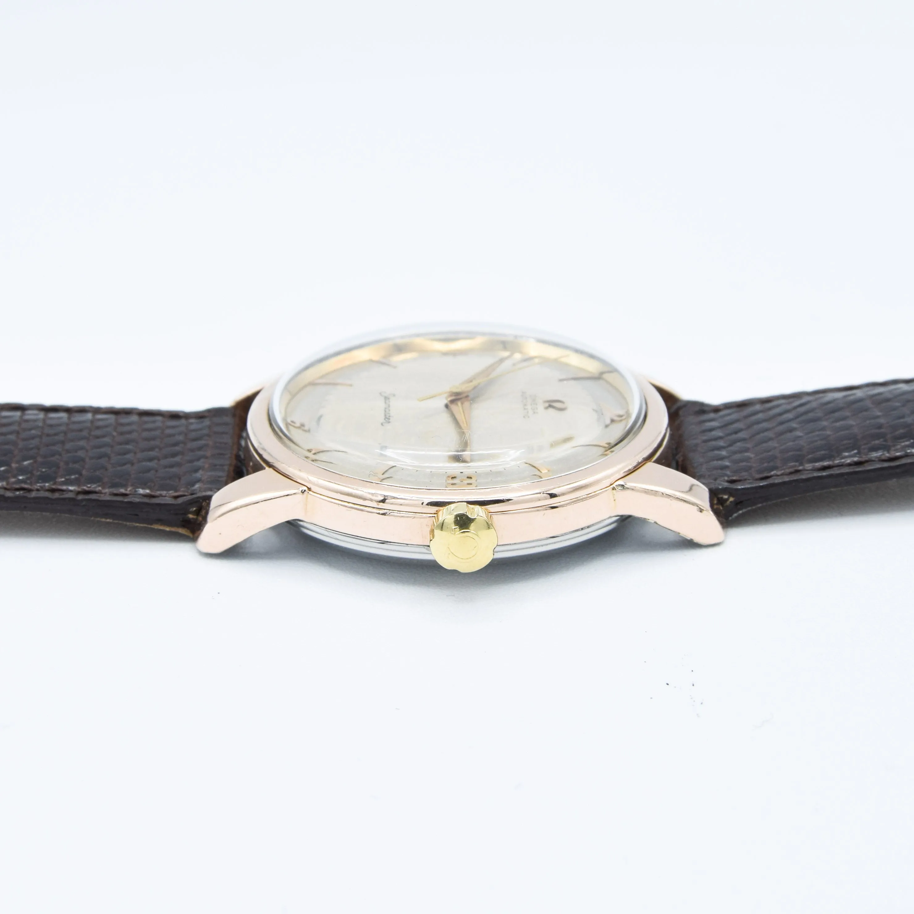 1956 Jumbo Oversized Omega Seamaster Automatic with Unique Two-Tone Tropicalised Dial Model 2857 in 36mm Gold Capped Case