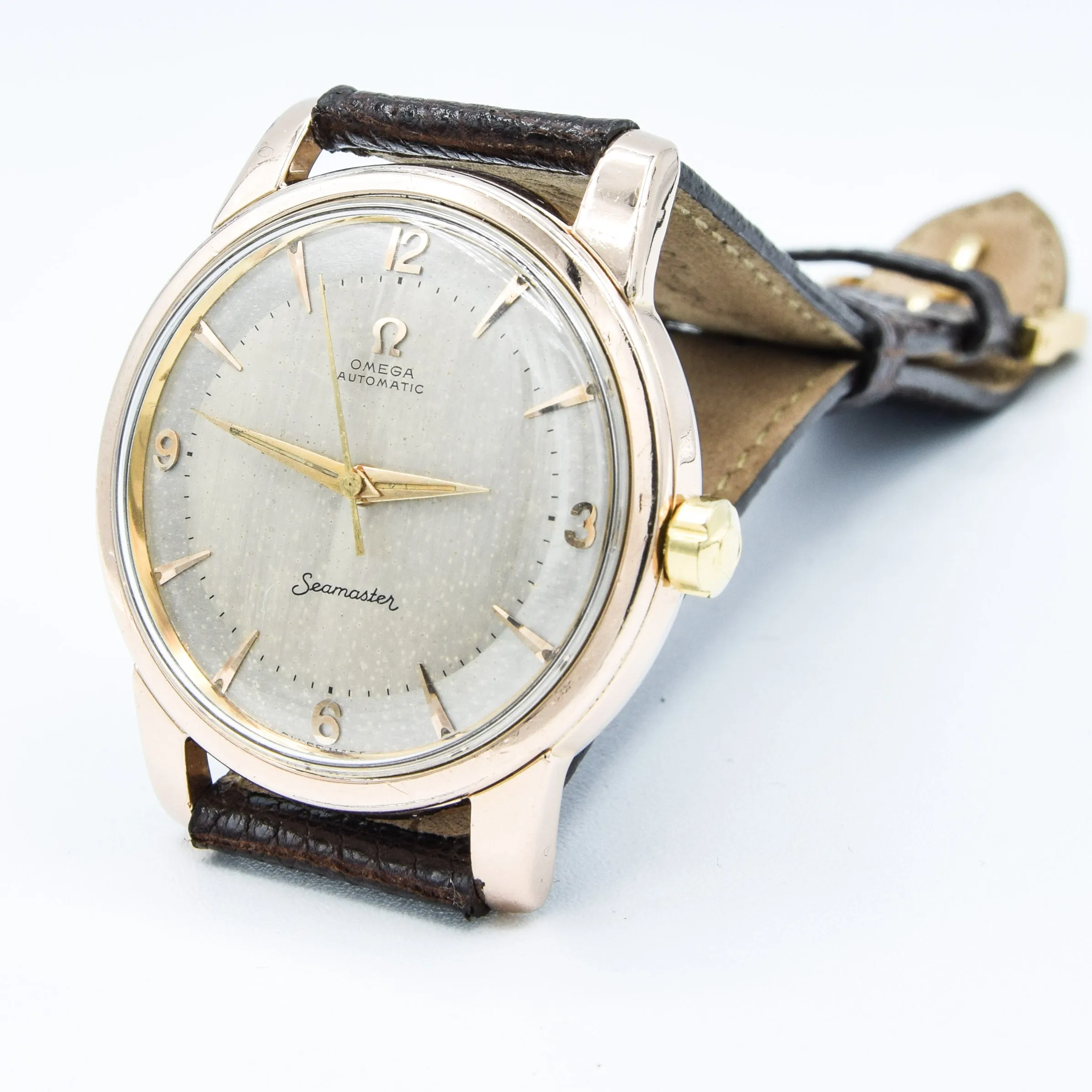 1956 Jumbo Oversized Omega Seamaster Automatic with Unique Two-Tone Tropicalised Dial Model 2857 in 36mm Gold Capped Case
