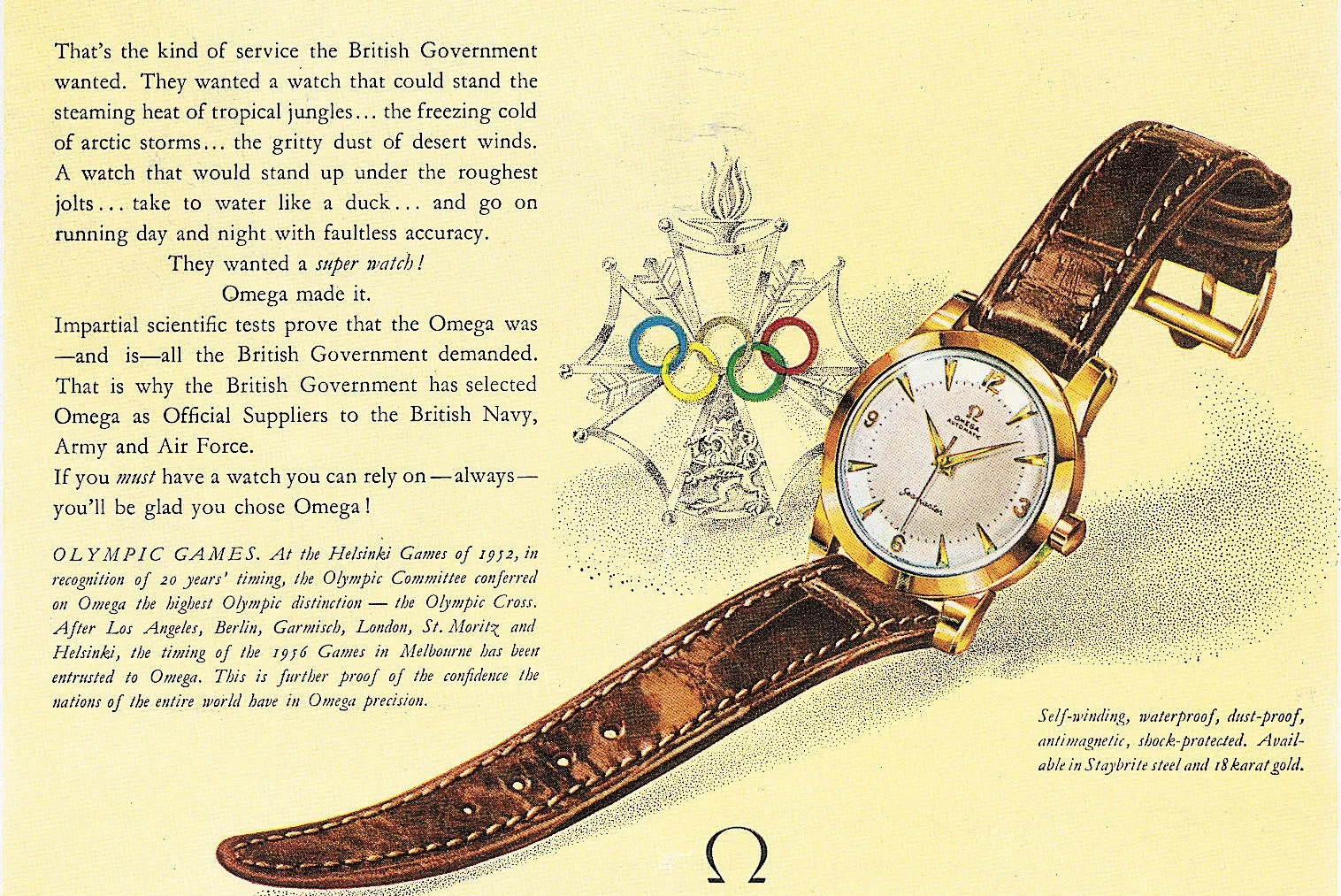 1956 Jumbo Oversized Omega Seamaster Automatic with Unique Two-Tone Tropicalised Dial Model 2857 in 36mm Gold Capped Case