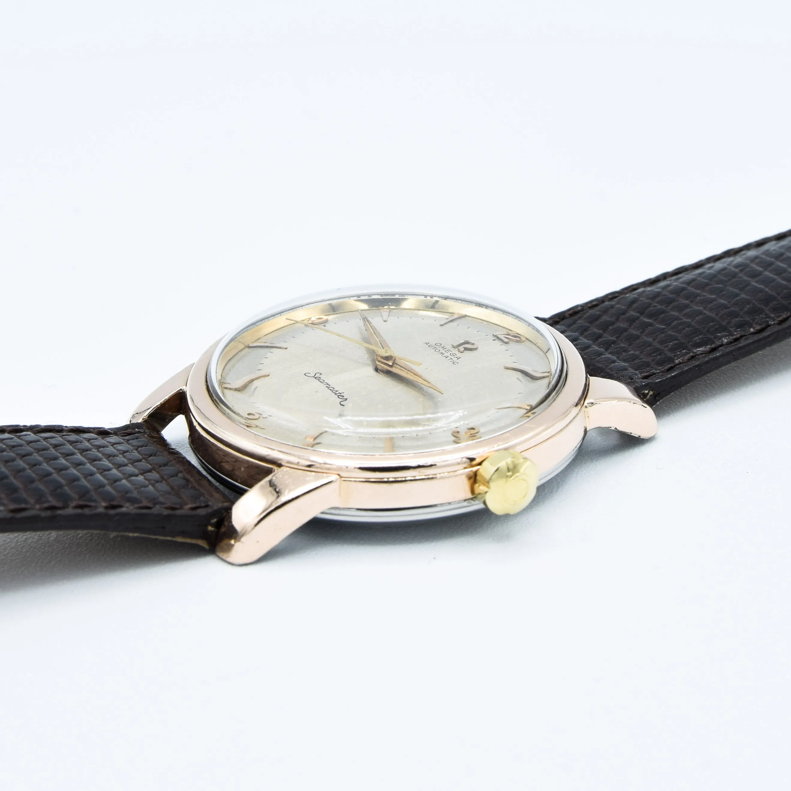 1956 Jumbo Oversized Omega Seamaster Automatic with Unique Two-Tone Tropicalised Dial Model 2857 in 36mm Gold Capped Case