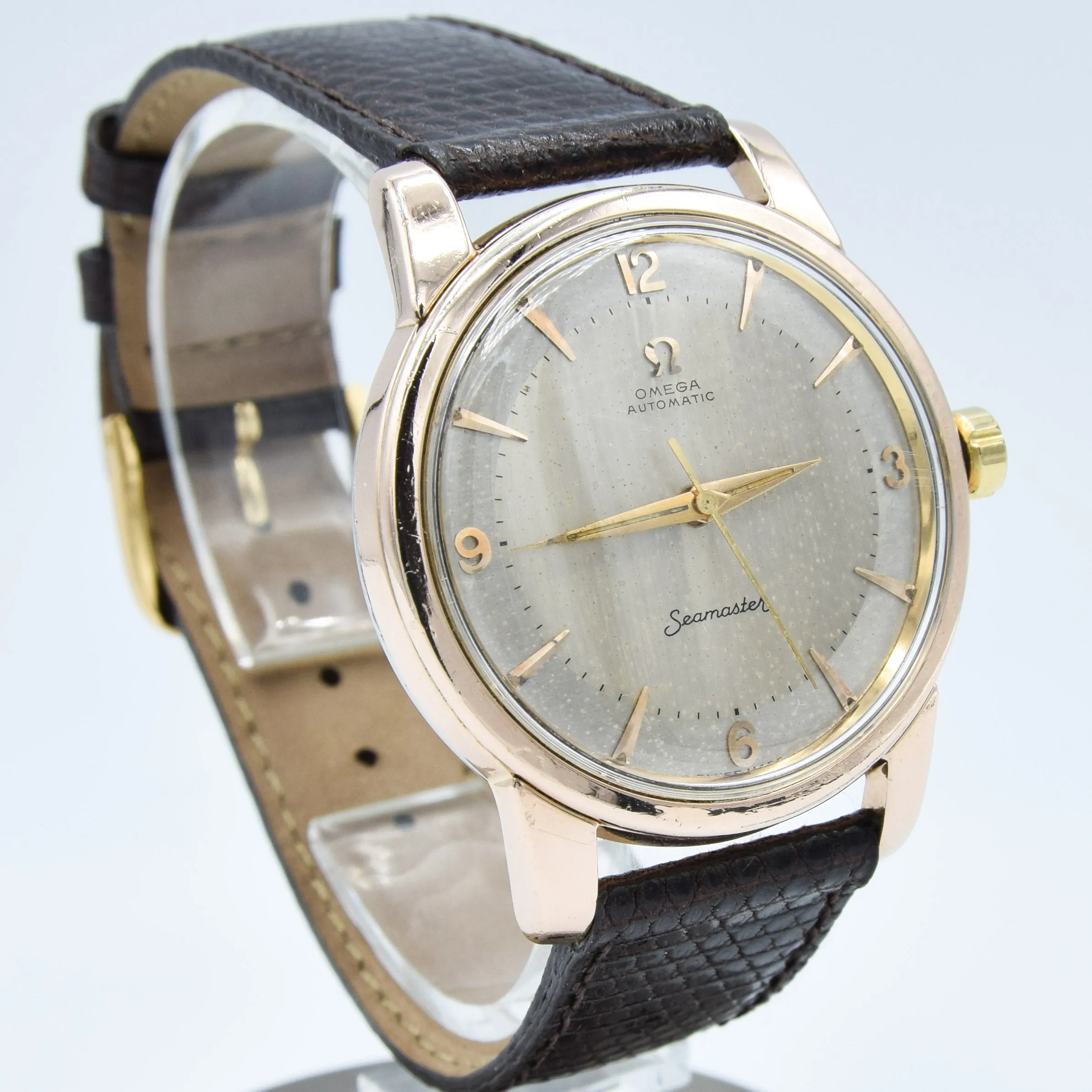 1956 Jumbo Oversized Omega Seamaster Automatic with Unique Two-Tone Tropicalised Dial Model 2857 in 36mm Gold Capped Case