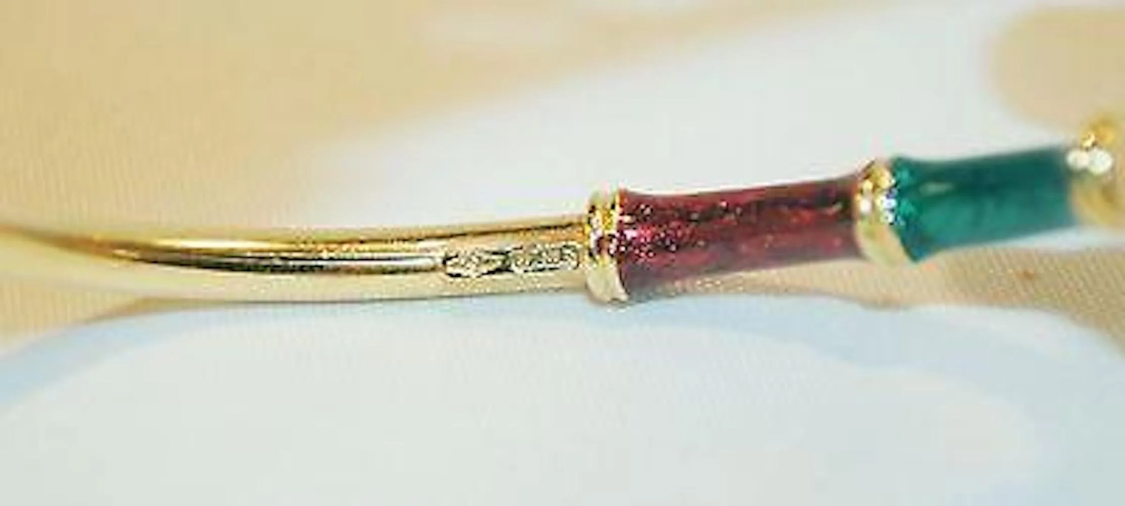 1960's Vintage 18K Yellow Gold Bypass Cuff Bracelet with Red & Green Enamel - $6K VALUE