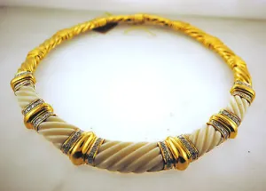 1970s T.U.R.I. Design 5 Carat Diamond & White Bakelite Necklace in 18K Yellow Gold - $60K VALUE