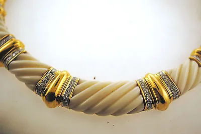 1970s T.U.R.I. Design 5 Carat Diamond & White Bakelite Necklace in 18K Yellow Gold - $60K VALUE