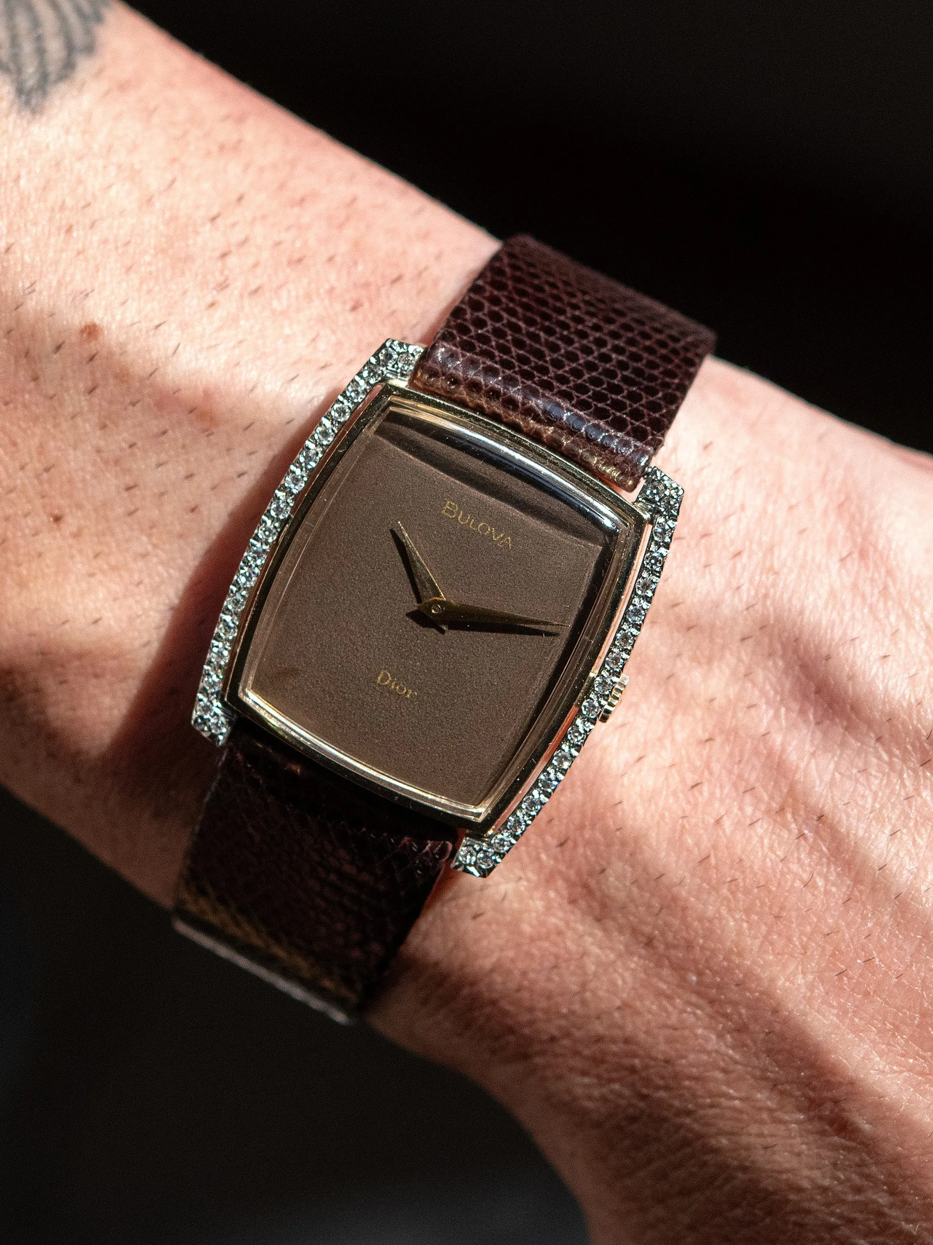 1972 Bulova Dress Watch 14K YG W/ Diamonds (Ref. B708) Brown "Dior" Dial