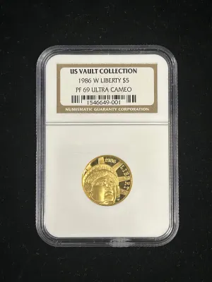 1986-W $5 Gold U.S. Vault PF-69 Ultra Cameo (NGC) - $1K APR Value w/ CoA!