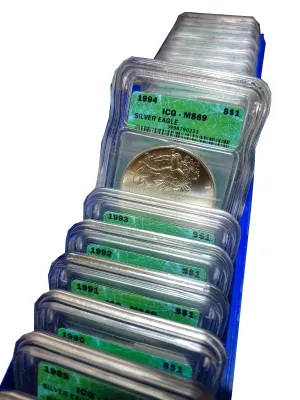 1989-2005  Lot of 19 Silver Eagle Dollars MS-69 (ICG) - $5K APR Value w/ CoA! ✿✓